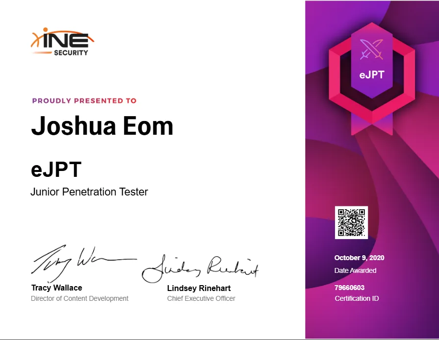 Junior Penetration Tester (eJPT) certificate