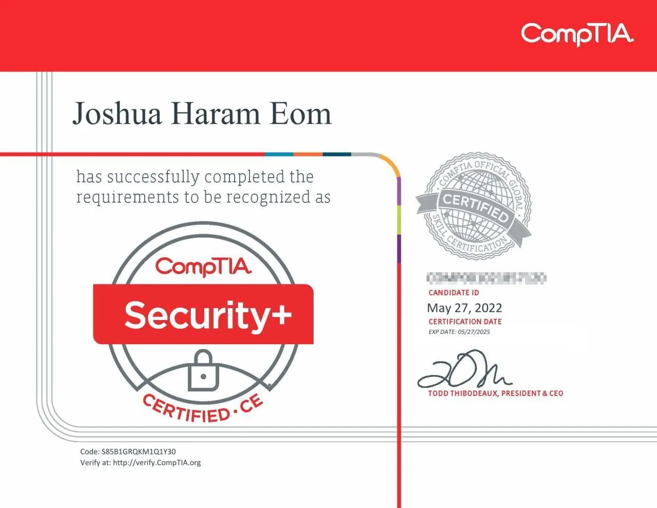 CompTIA Security+ certificate